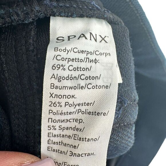 SPANX Jean Ish Leggings Size M Blue Classic Ankle Stretch Slimming Pull On Dark - Picture 8 of 8